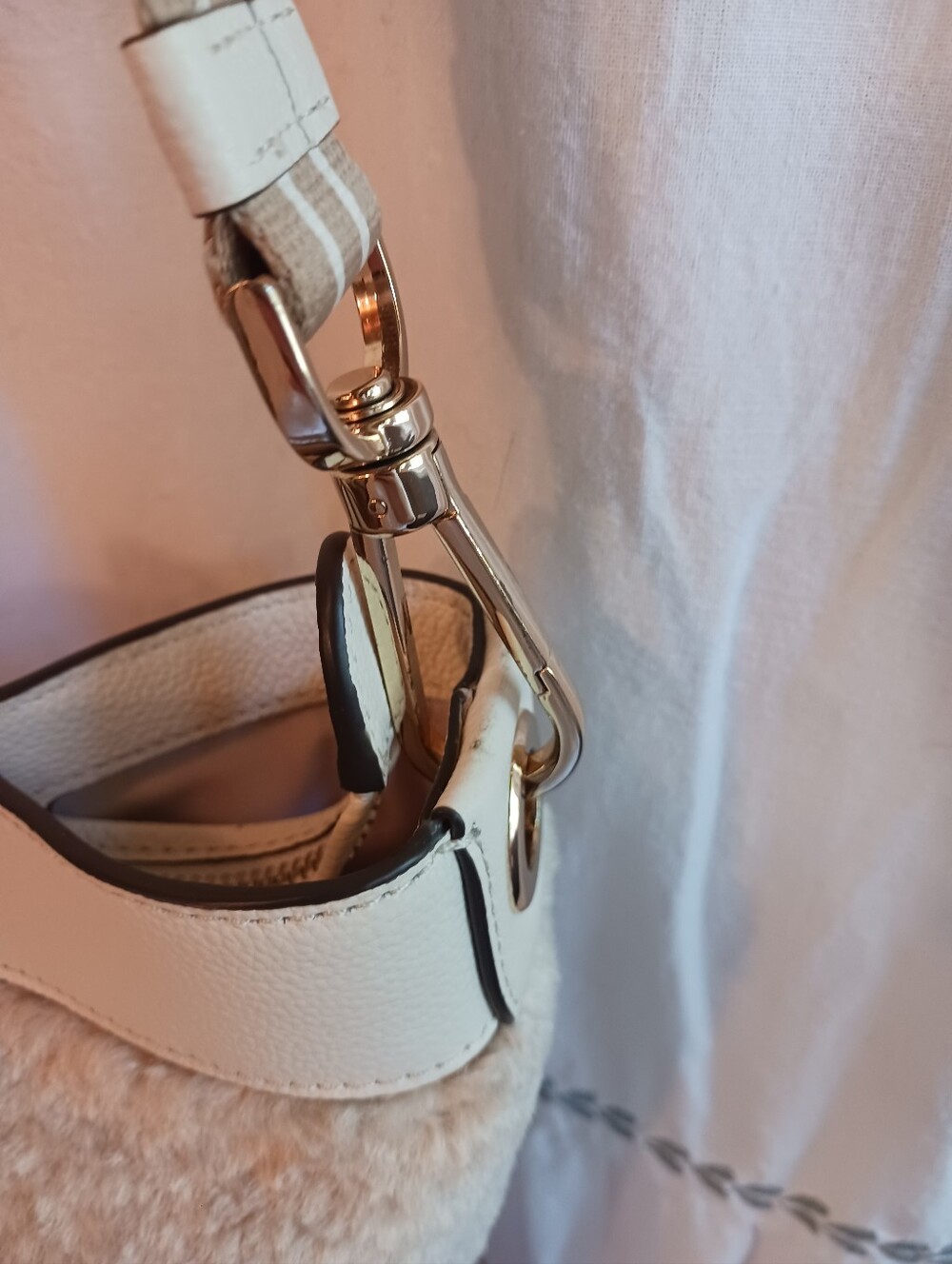 Kate Spade New York Rosie Satchel Natural Faux Shearling Pebbled Leather Trim - Picture 14 of 16